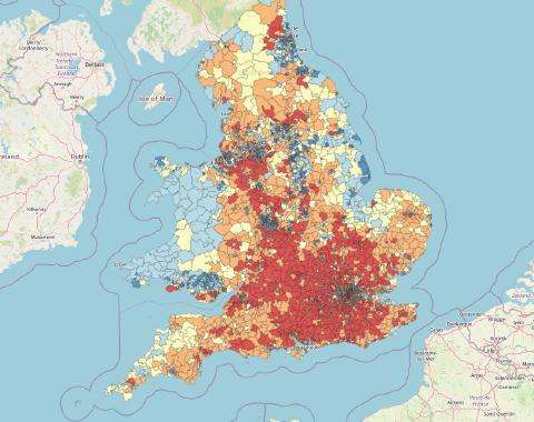 A visualisation of the north-south divide in the UK, after compensating for housing costs