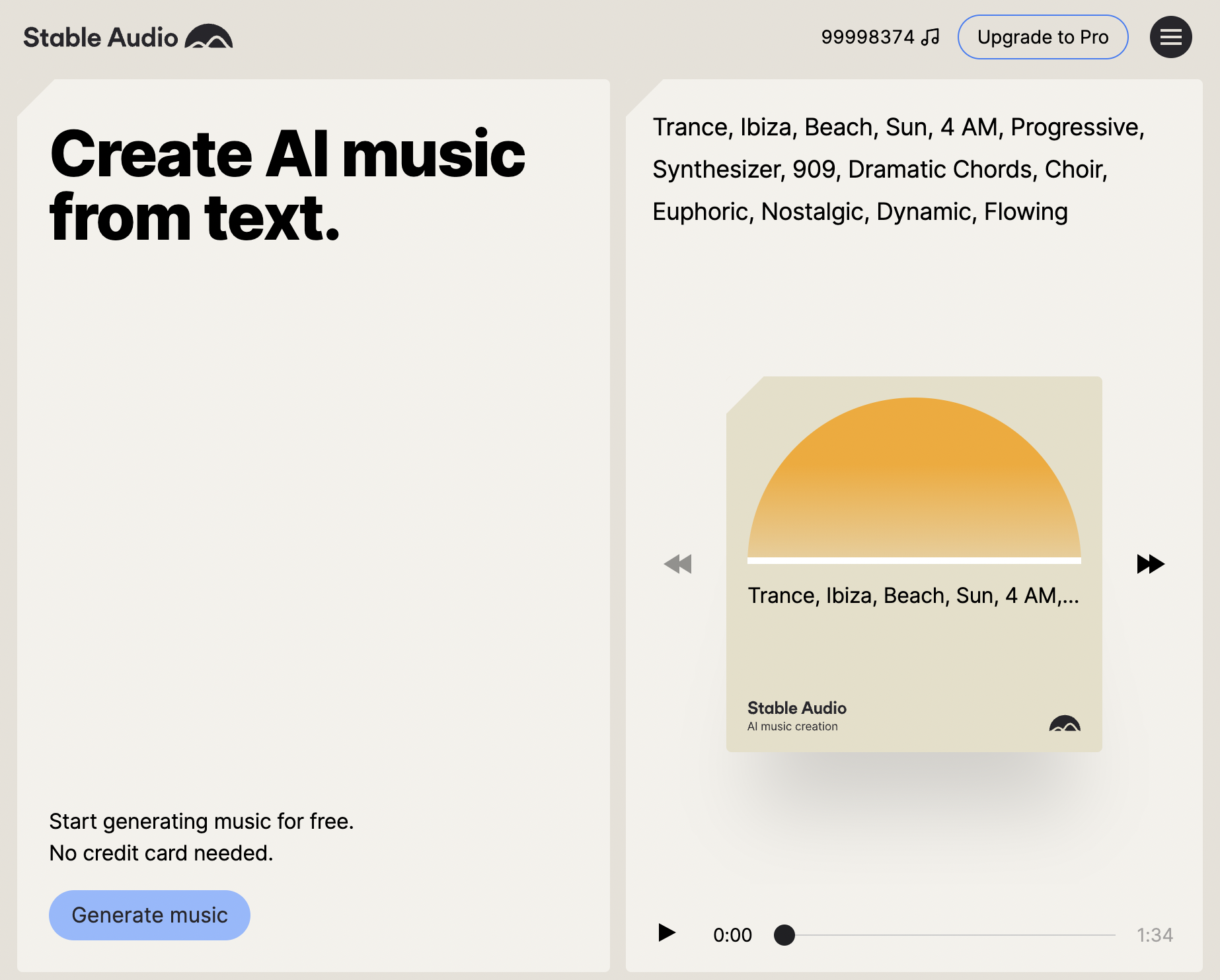 An image of the Stable Audio landing page.