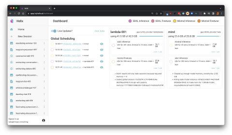 An image of the Helix dashboard for orchestrating language models