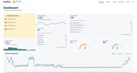An image of the modzy administrative panel.
