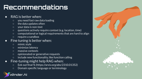 Recommendations for choosing RAG over fine-tuning.