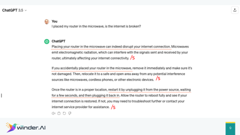 A picture of a ChatGPT output that includes sarcasm.